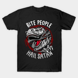 Bite People Hail Satan I Gothic Pentagram Dinosaur print T-Shirt